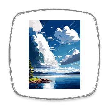 Lake Champlain New York State Travel Poster - Square fridge magnet - white - Front