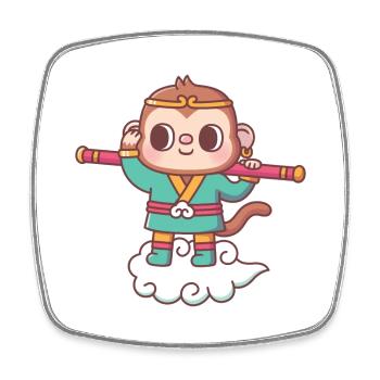 Niedlicher Affe Sun Wukong Auf Fliegende Wolke - Viereckiger Kühlschrankmagnet - Weiß - Vorne