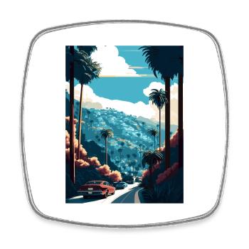 Hollywood California Hills Vintage Reiseposter - Viereckiger Kühlschrankmagnet - Weiß - Vorne