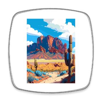 Superstition Mountains Arizona Travel Poster - Square fridge magnet - white - Front
