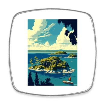 Thousand Islands New York State Travel Poster - Square fridge magnet - white - Front