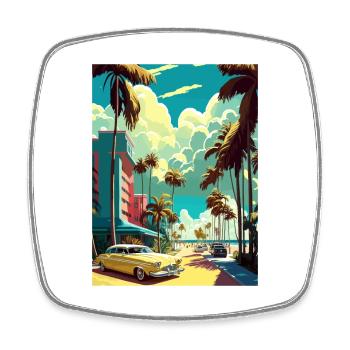South Beach Florida Vintage Reiseposter Souvenir - Viereckiger Kühlschrankmagnet - Weiß - Vorne