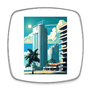 Miami Beach Florida Vintage Reiseposter Souvenir - Viereckiger Kühlschrankmagnet - Weiß - Vorne