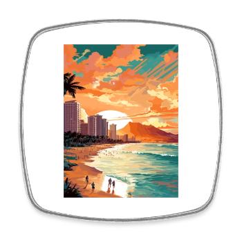 Waikiki Beach Hawaii Vintage Travel Poster WPA Art - Square fridge magnet - white - Front