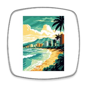 Waikiki Beach Hawaii Vintage Travel Poster WPA Art - Square fridge magnet - white - Front