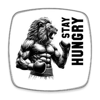 Lion Roars Stay Hungry Boxer Fighter Gift - Square fridge magnet - white - Front