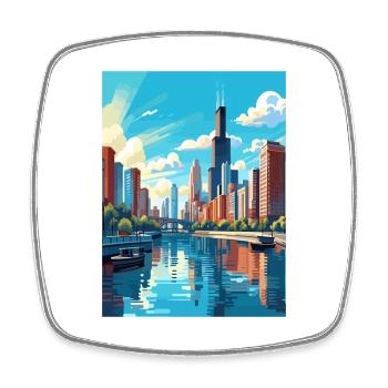 Chicago Illinois Vintage Travel Poster Souvenir - Square fridge magnet - white - Front