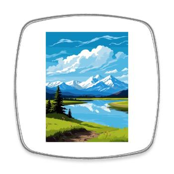 Twin Lakes Alaska Vintage Reiseposter Souvenir - Viereckiger Kühlschrankmagnet - Weiß - Vorne