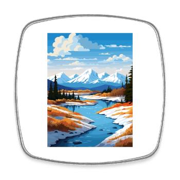 Twin Lakes Alaska Vintage Reiseposter Souvenir - Viereckiger Kühlschrankmagnet - Weiß - Vorne