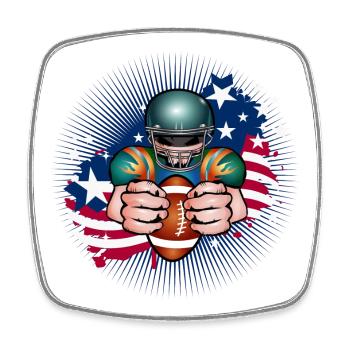 Football Spieler mit Football und USA Flagge - Viereckiger Kühlschrankmagnet - Weiß - Vorne