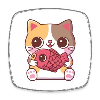 Cute Cat With Red Carp Fish - Square fridge magnet - white - Front