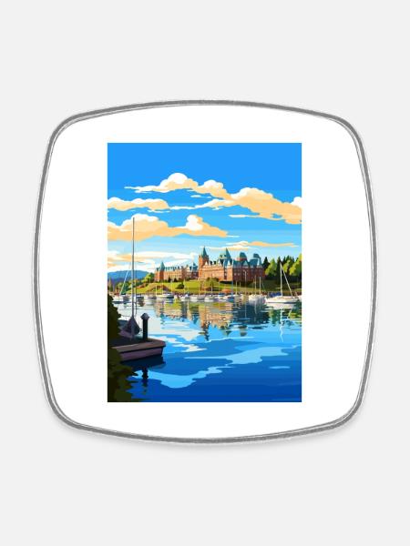 Victoria Kanada Vintage Reiseposter WPA Souvenir - Viereckiger Kühlschrankmagnet - Weiß