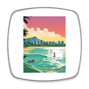 Honolulu Hawaii Vintage Reiseposter WPA Souvenir - Viereckiger Kühlschrankmagnet - Weiß - Vorne
