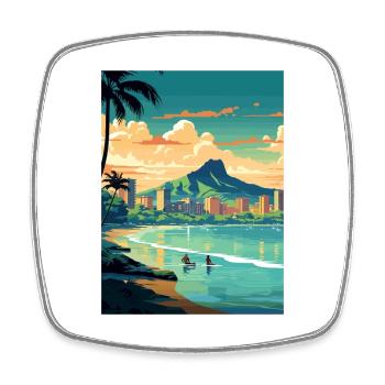 Honolulu Hawaii Vintage Reiseposter WPA Souvenir - Viereckiger Kühlschrankmagnet - Weiß - Vorne