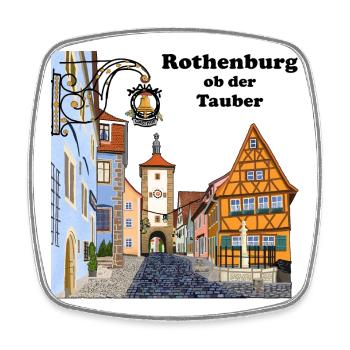Rothenburg ob der Tauber, Bayern, Zeichnung - Viereckiger Kühlschrankmagnet - Weiß - Vorne