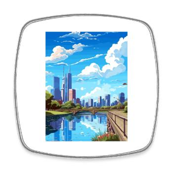 Melbourne Australia Deco Vintage Travel Poster WPA - Square fridge magnet - white - Front