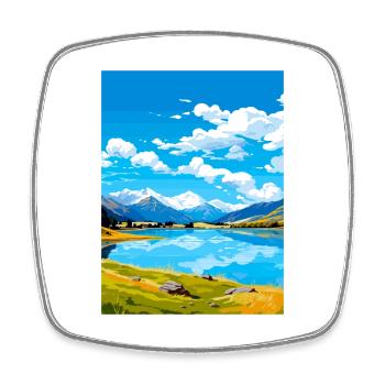 Lake Hayes Neuseeland Vintage Reiseposter WPA - Viereckiger Kühlschrankmagnet - Weiß - Vorne