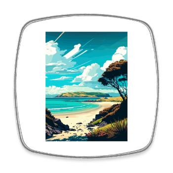 Doubtless Bay Neuseeland Vintage Reiseposter - Viereckiger Kühlschrankmagnet - Weiß - Vorne