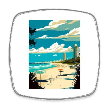 Burleigh Heads Beach Australie affiche de voyage - Magnet carré - blanc - Devant