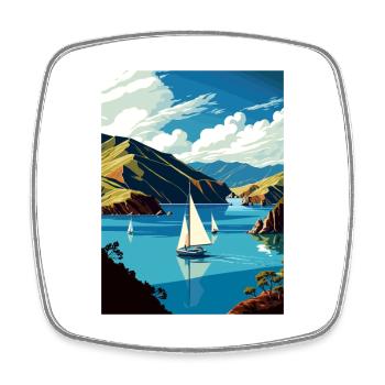 Marlborough Sounds Neuseeland Reiseposter - Viereckiger Kühlschrankmagnet - Weiß - Vorne