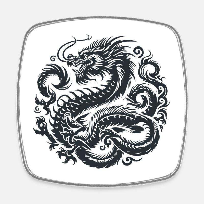 Tatouage de dragon chinois - Magnet carré - blanc