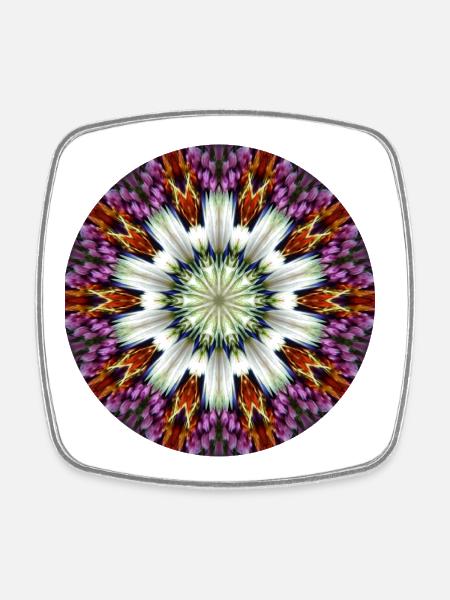Kaleidoscopic flower star - Square fridge magnet - white