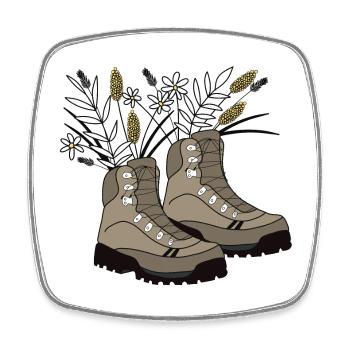 Chaussures de randonnée remplies de fleurs des prés - Magnet carré - blanc - Devant