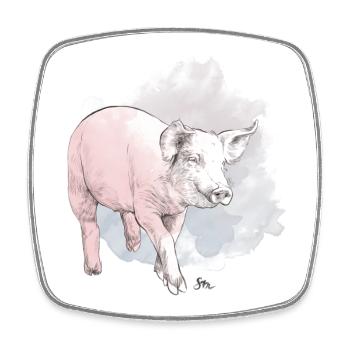 Cochon mignon devant une masse colorée - Magnet carré - blanc - Devant