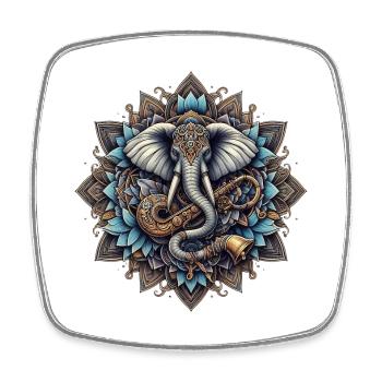 Elephant mandala in steampunk style - Square fridge magnet - white - Front