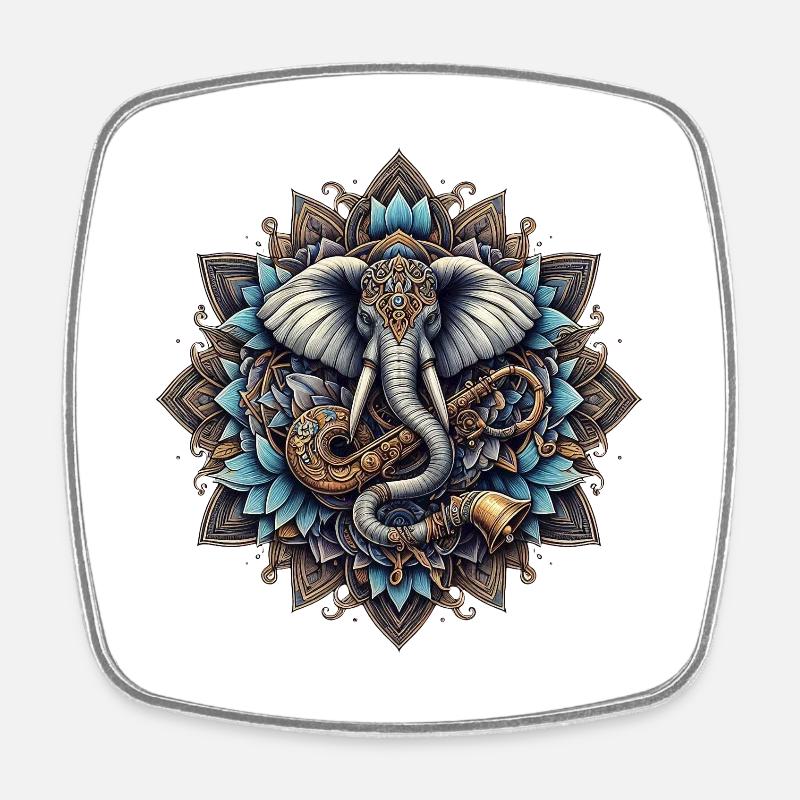 Elefantenmandala im Steampunk-Stil - Viereckiger Kühlschrankmagnet - Weiß