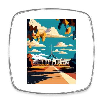 Canberra Australien Vintage Reiseposter Souvenir - Viereckiger Kühlschrankmagnet - Weiß - Vorne