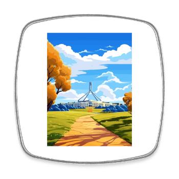 Canberra Australien Vintage Reiseposter Souvenir - Viereckiger Kühlschrankmagnet - Weiß - Vorne
