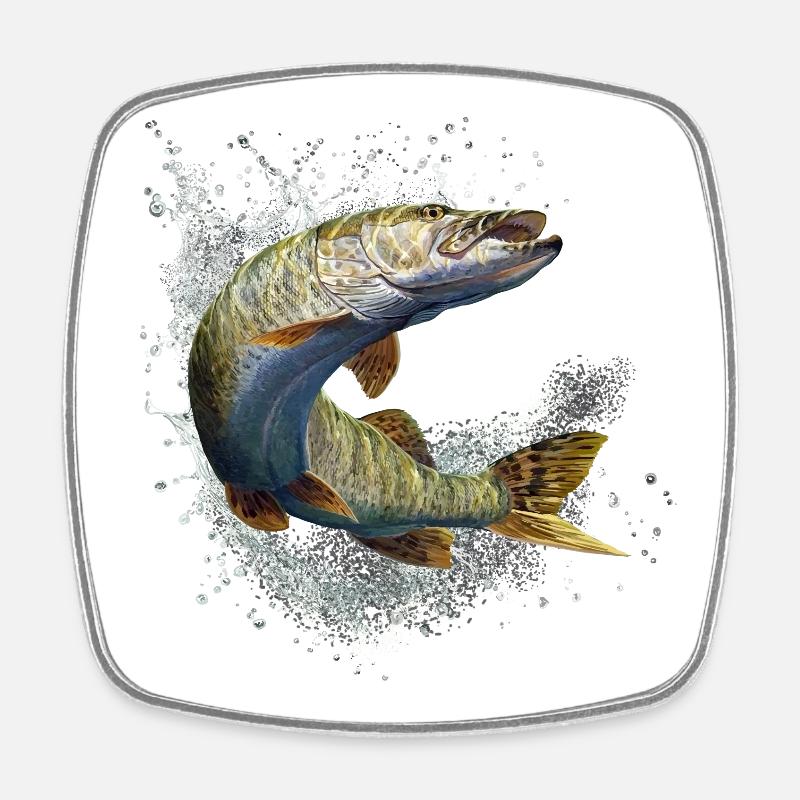 Brochet - Magnet carré - blanc