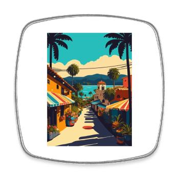 Sayulita Dekoration Mexiko Vintage Reise Poster - Viereckiger Kühlschrankmagnet - Weiß - Vorne