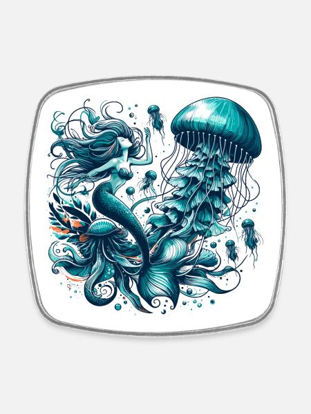 Sirène sirène méduse méduse cadeau - Magnet carré - blanc