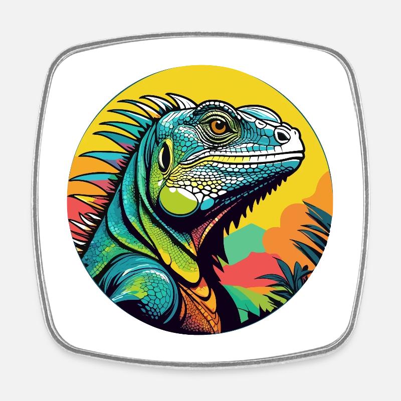 Iguana Art - Square fridge magnet - white