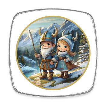 Viking boy and girl - Square fridge magnet - white - Front
