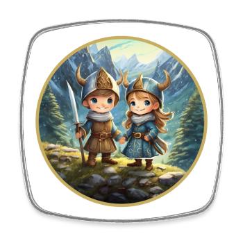 Vikings nordiques mignons - Magnet carré - blanc - Devant