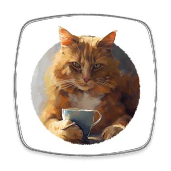 Illustration de Chat avec sa tasse de café - Magnet carré - blanc - Devant