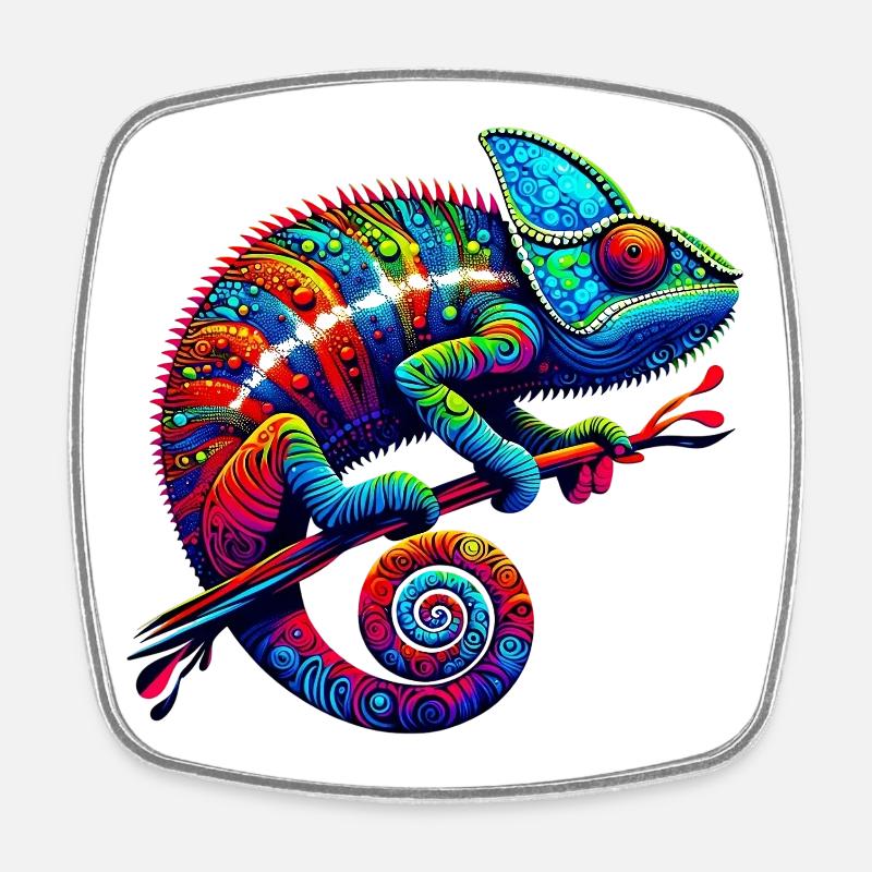 Caméléon - Magnet carré - blanc