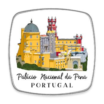 Portugal, Palacio da Pena, Sintra Hand Drawing - Square fridge magnet - white - Front
