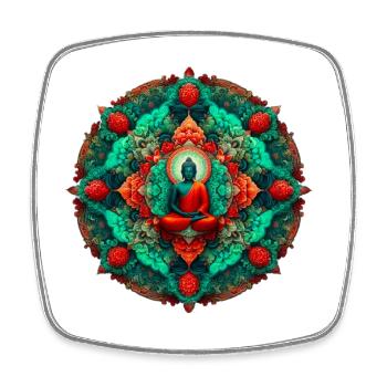 Bouddha Mandala sarcelle - Magnet carré - blanc - Devant