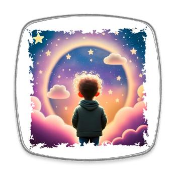 Boy looking into the distance star background - Square fridge magnet - white - Front