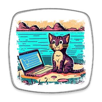 Cat with laptop - Square fridge magnet - white - Front