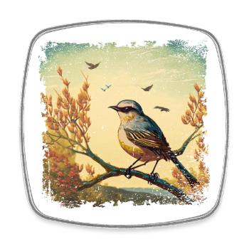 Vogel sitzt auf Ast, mediterraner Hintergrund - Viereckiger Kühlschrankmagnet - Weiß - Vorne