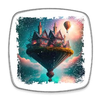 Fantasy schwebendes Dorf - Viereckiger Kühlschrankmagnet - Weiß - Vorne