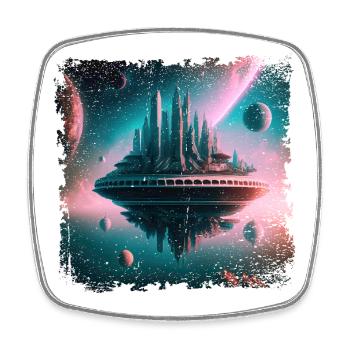 schwebende Stadt im Universum - Viereckiger Kühlschrankmagnet - Weiß - Vorne