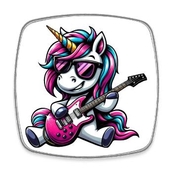 Rock & Metal Unicorn Guitarist Band Design - Square fridge magnet - white - Front