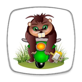 BIBER CARTOON - ELEKTROSTROM ZWEIRAD - Mobilität - Viereckiger Kühlschrankmagnet - Weiß - Vorne
