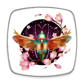 Insecte chatoyant coloré avec des ailes et des magnolias - Magnet carré - blanc - Devant